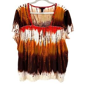 Deluxe Milkmaid Rouched Front Shirt Women's 2XL Multicolor Boho Hippie Tie Dye